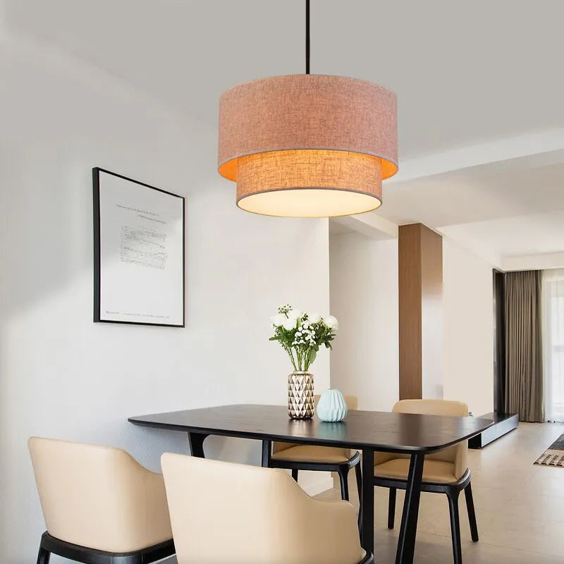 Suspension abat-jour en tissu style lin pastoral moderne – Orélian Aube