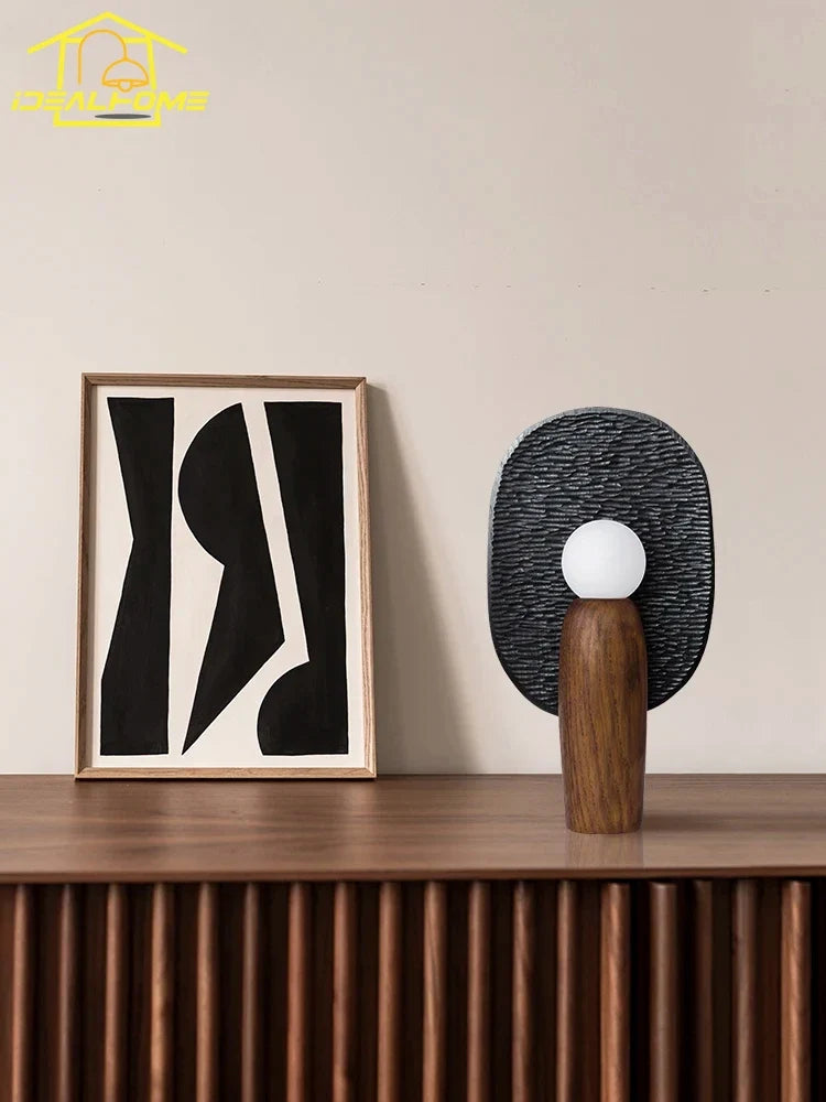 lampe à poser en bois design japonais wabi-sabi vintage décoratif