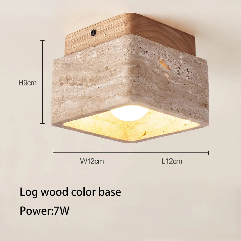 Plafonnier — LED nordique moderne Downlight carré pierre bois crème Style Surface monté vers le bas lumière pour porche balcon couloir
