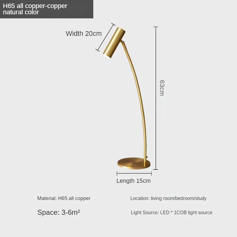 lampe de bureau minimaliste en cuivre pour lecture et décoration