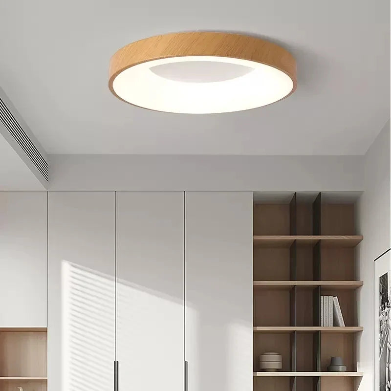 Plafonnier — LED rond Ultra-fin en Grain de bois