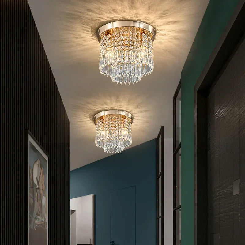 Plafonnier — LED en bois style bohème moderne avec cristal élégant