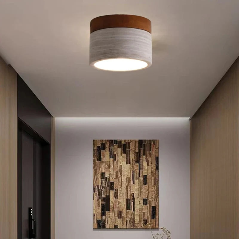 Plafonnier — Minimaliste en marbre naturel et bois foncé
