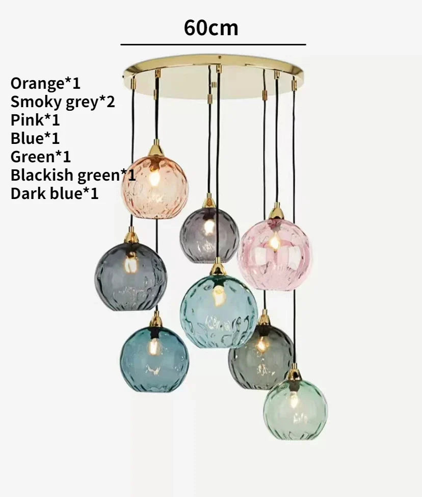 Lustre — Boule de verre coloré nordique lampes suspendues moderne Grain d'eau Restaurant cuisine luminaire suspendu chambre lampe de chevet