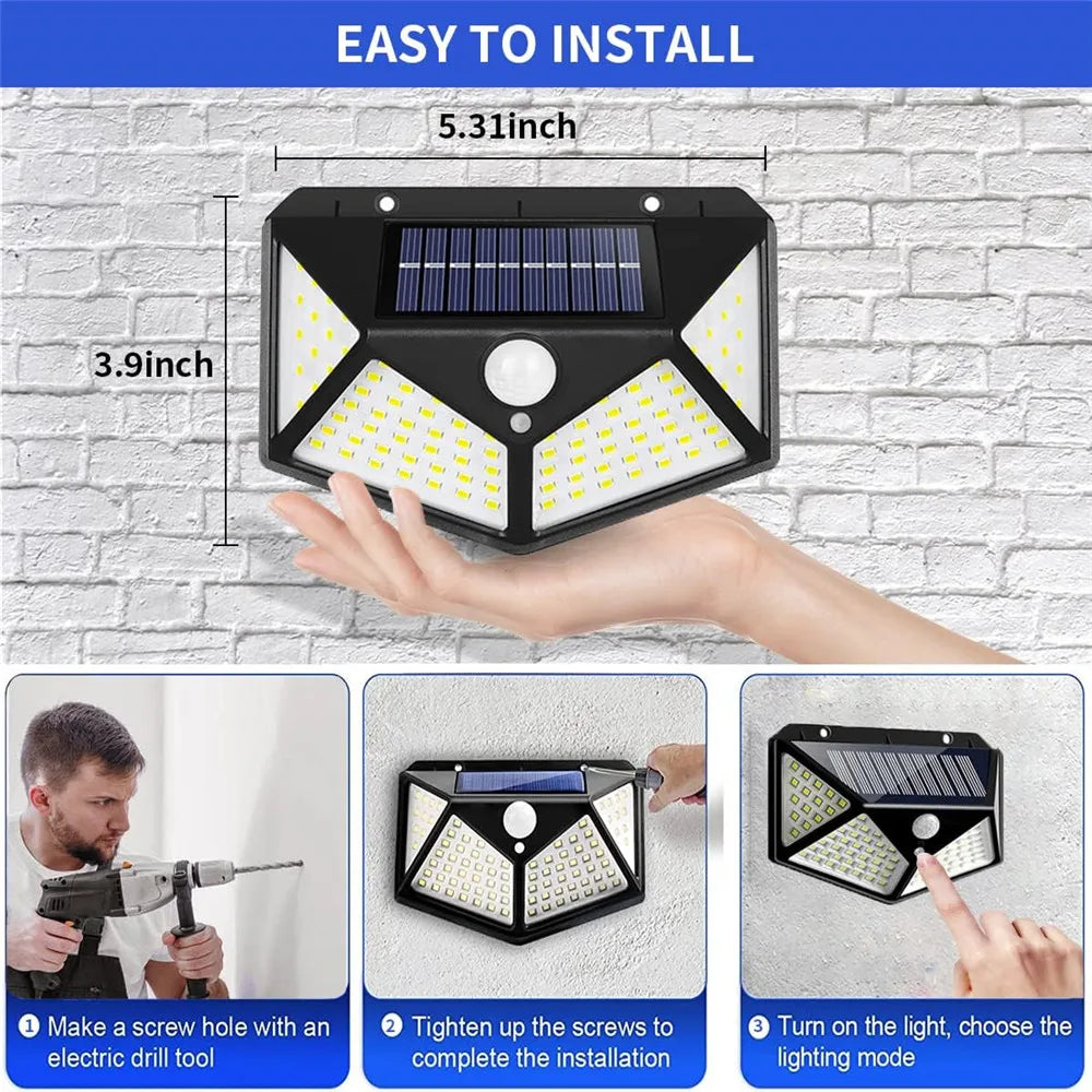 Applique murale — Solaire extérieure étanche avec capteur de mouvement 100 LED