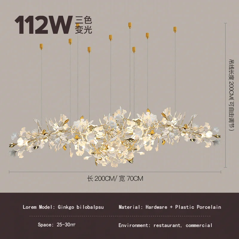 Lustre — Ginkgo feuille cage d'escalier long lustre lumière atmosphérique villa de luxe duplex bâtiment loft hall d'hôtel lampes d'art créatives
