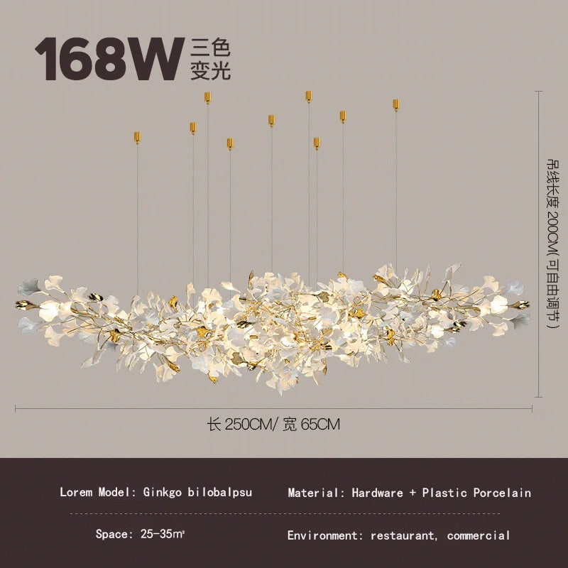 Lustre — Ginkgo feuille cage d'escalier long lustre lumière atmosphérique villa de luxe duplex bâtiment loft hall d'hôtel lampes d'art créatives