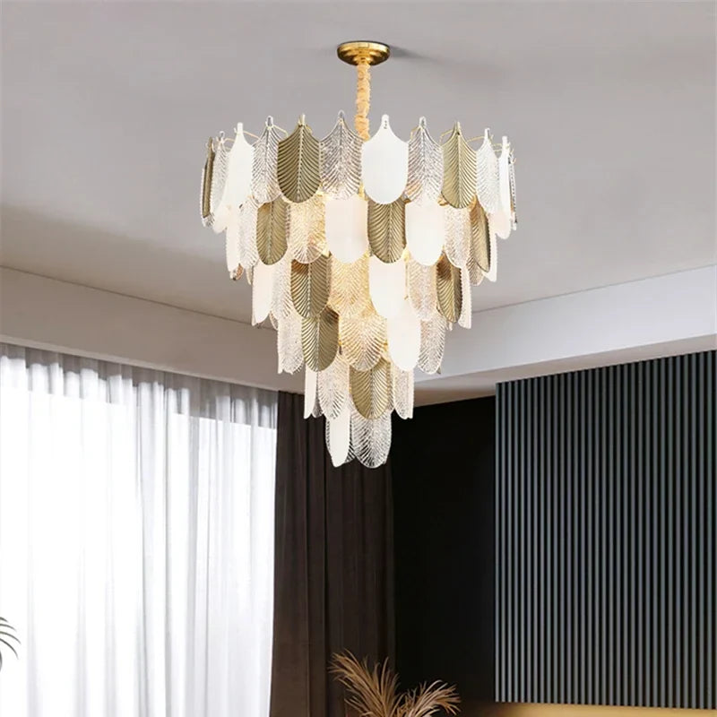 Lustre — Luxe postmoderne LED lustre éclairage E14 salon Villa hall grands lustres décoration de la maison en verre longue lampe suspendue