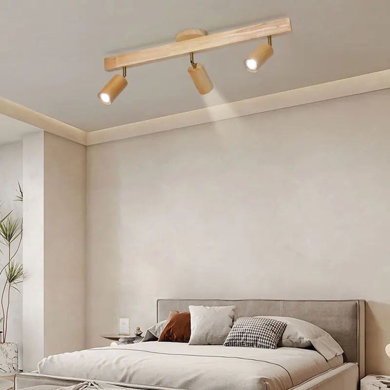 Plafonnier — LED moderne en bois pour allée chambre vestiaire toilette magasin couloir luminaire sur rail Long lustre avec projecteur