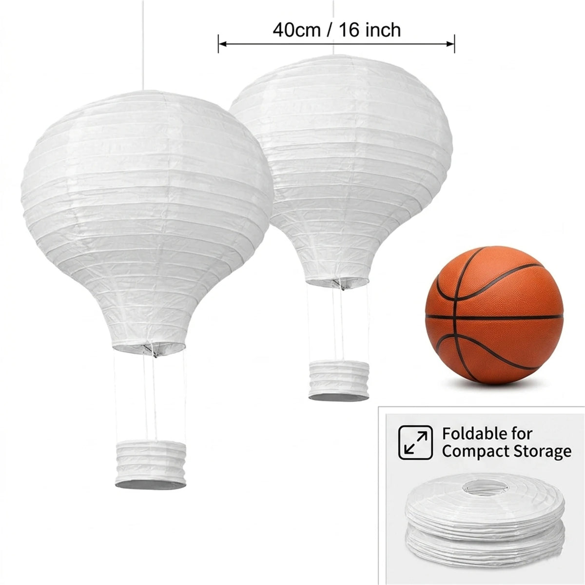 Abat-jour montgolfière en papier blanc de 40 cm pour chambre enfant, lot de 2 – Aéroline