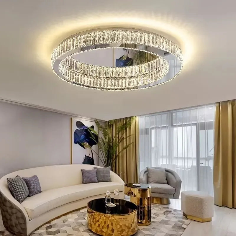 Plafonnier — LED ronde en cristal pour chambre à coucher salon Foyer salle à manger moderne luxe en acier inoxydable plafonnier en cristal