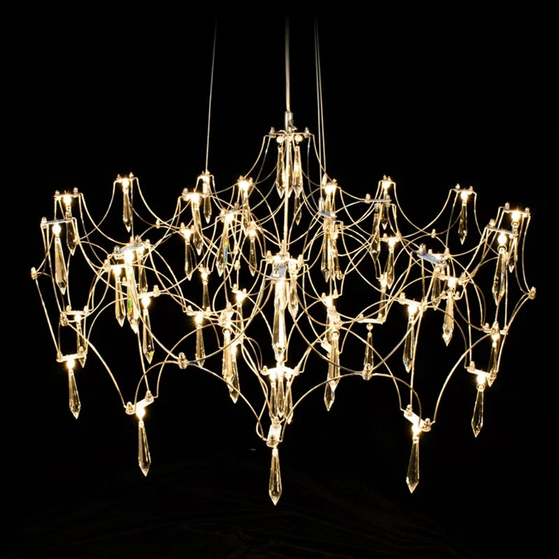 Lustre — Post-moderne cube de lumière en cristal acier inoxydable LED