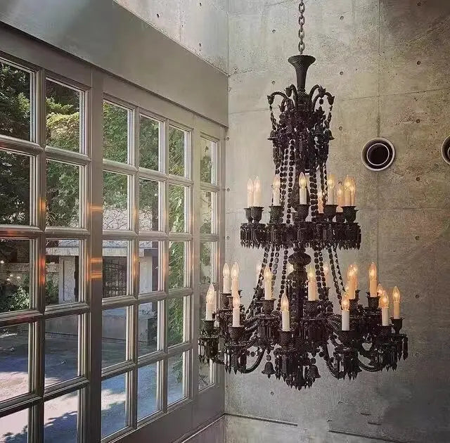 Lustre — En cristal noir européen avec lampe à bougie à LED