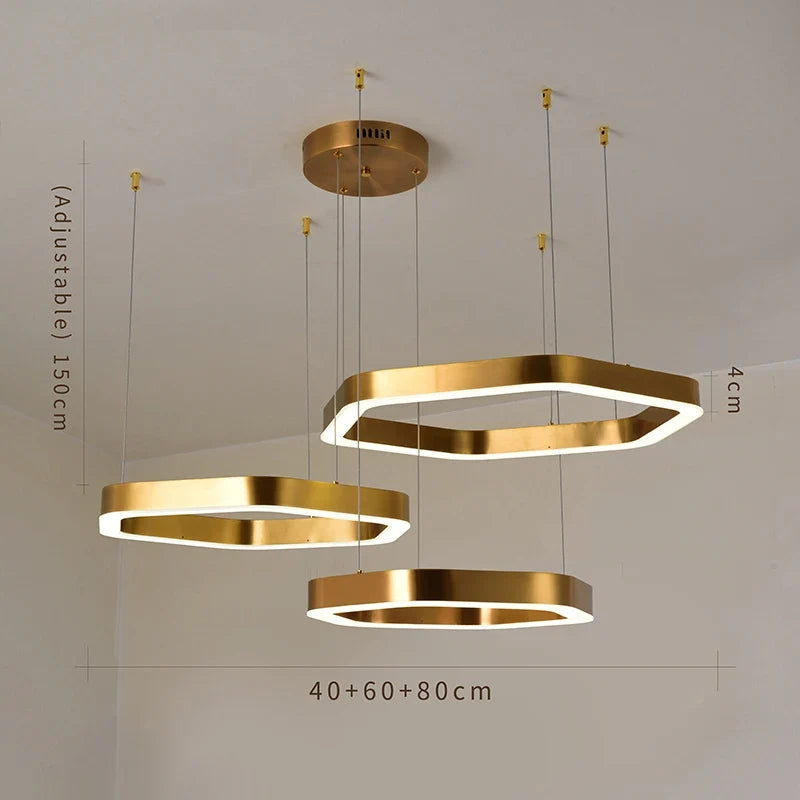 Suspension — Hexagone Design LED Lustre Moderne De Luxe En Acier Inoxydable Lampe Salon Suspension Luminaire Décor À La Maison Escalier Plafond Lustre