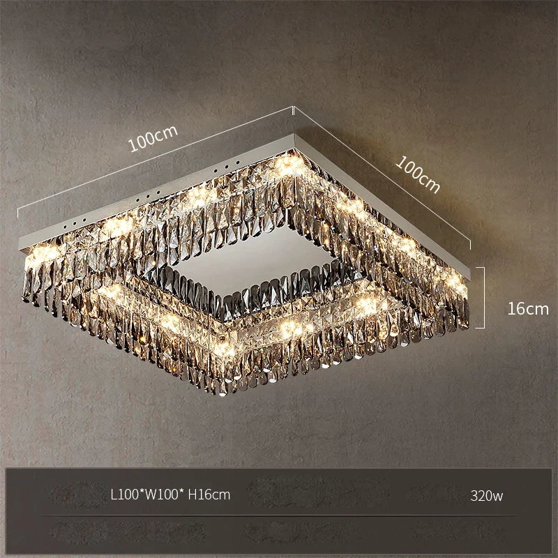 Lustre — LED dimmable rond rectangulaire en cristal