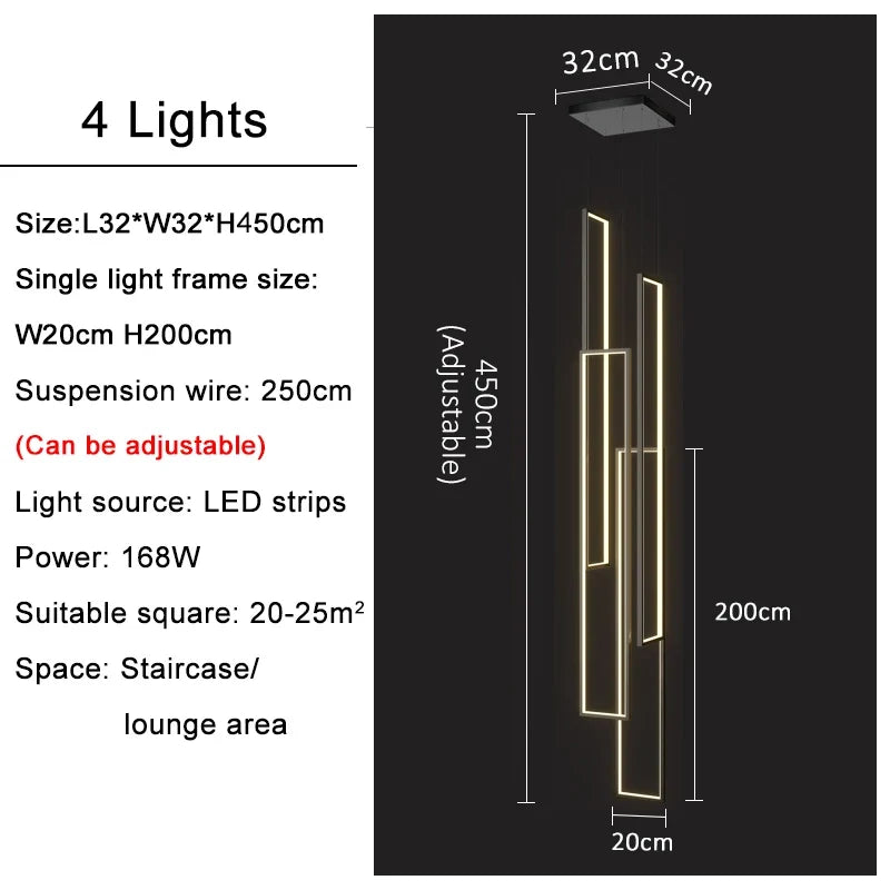 Lustre — Grand lustre Or noir LED maison intérieur salon escalier Hall rectangulaire