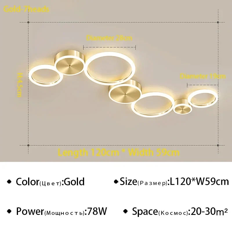 Plafonnier — Plafond moderne à LEDs lustre en aluminium Simple plafonnier pour salon chambre salle à manger cercle anneaux plafonnier doré
