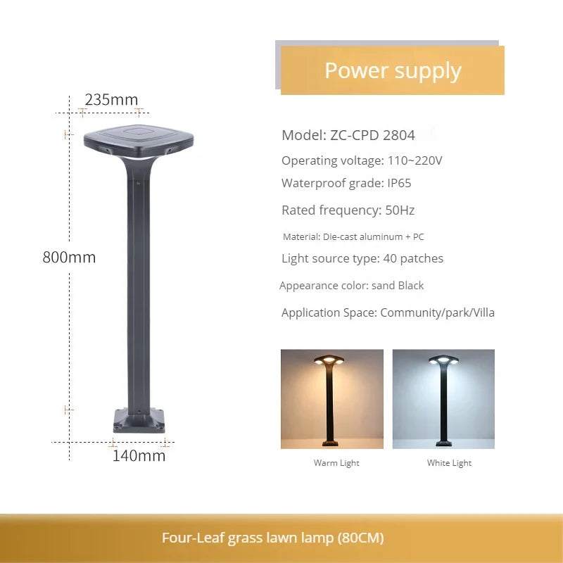 Borne de jardin LED étanche en aluminium, version solaire à silicium monocristallin ou filaire – Aurévia