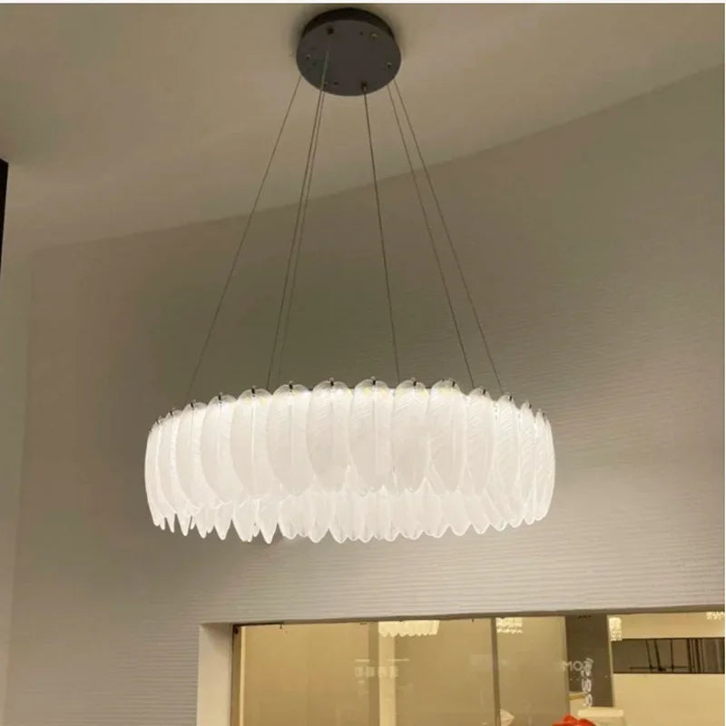 lustre led nordique en verre cristal et plumes décoratif d'intérieur