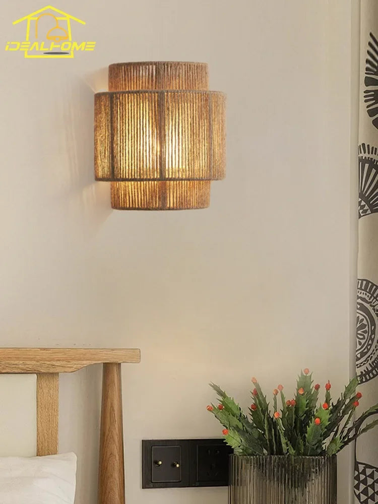 Applique murale — Japonaise rétro en rotin tissé pour intérieur moderne