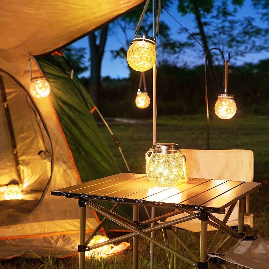 Lampe à poser — Solaire suspendue en verre craquelé pour jardin et extérieur