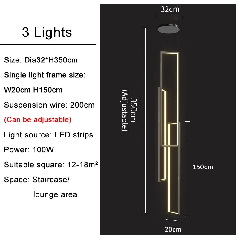 Lustre — Grand lustre Or noir LED maison intérieur salon escalier Hall rectangulaire