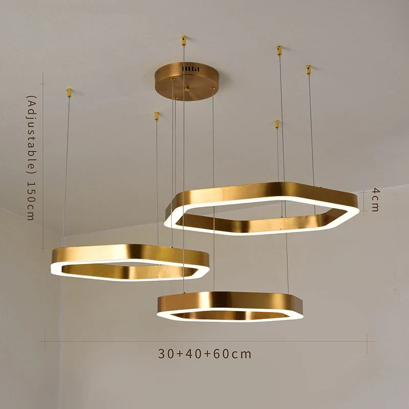 Suspension — Hexagone Design LED Lustre Moderne De Luxe En Acier Inoxydable Lampe Salon Suspension Luminaire Décor À La Maison Escalier Plafond Lustre
