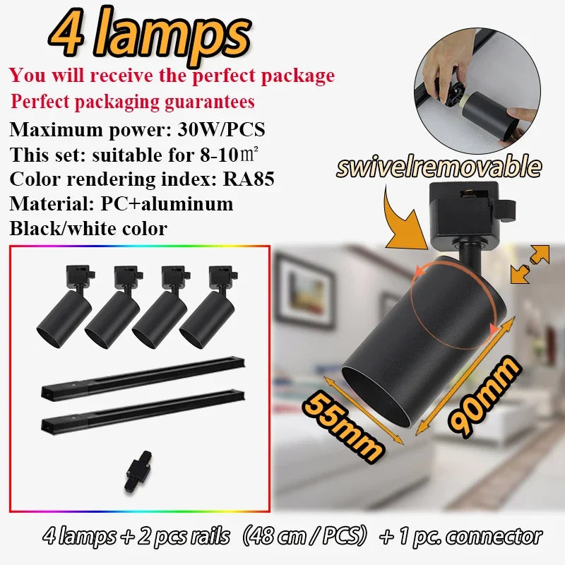 Spot — Kit d'éclairage sur rail spots dimmables pour décoration intérieure