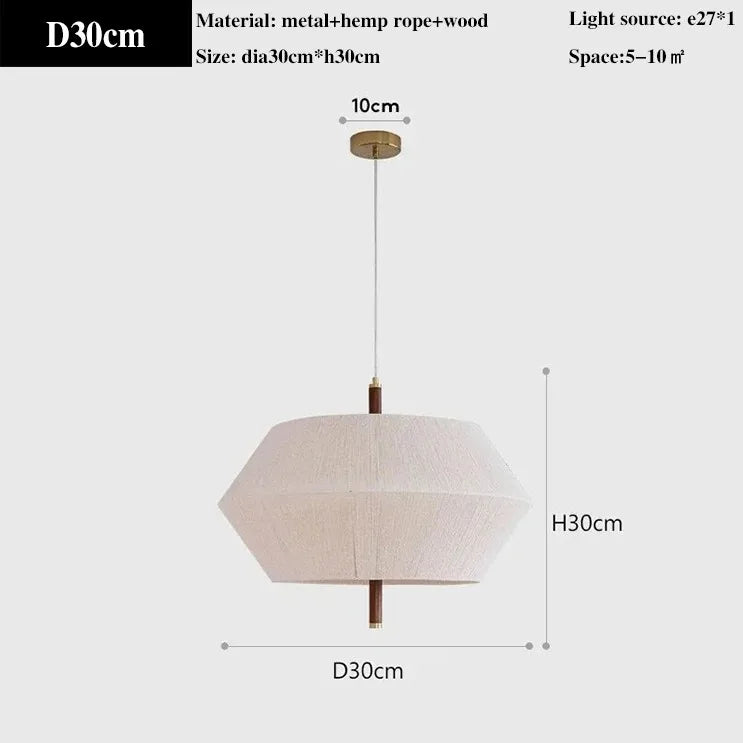 Suspension Wabi-sabi Clémence Brume en Corde de Chanvre et Bois — D30cm / Poteau rouge / Blanc froid ; D30cm / Poteau rouge / Blanc chaud ; D30cm / Poteau en bois / Blanc froid ; D30cm / Poteau en bois / Blanc chaud