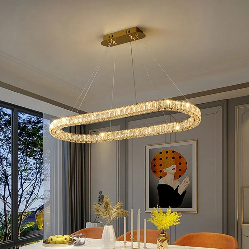 Plafonnier — Anneau de luxe plafonnier moderne chambre salon plafonnier en cristal doré brillant Dimmable LED plafonniers suspendus