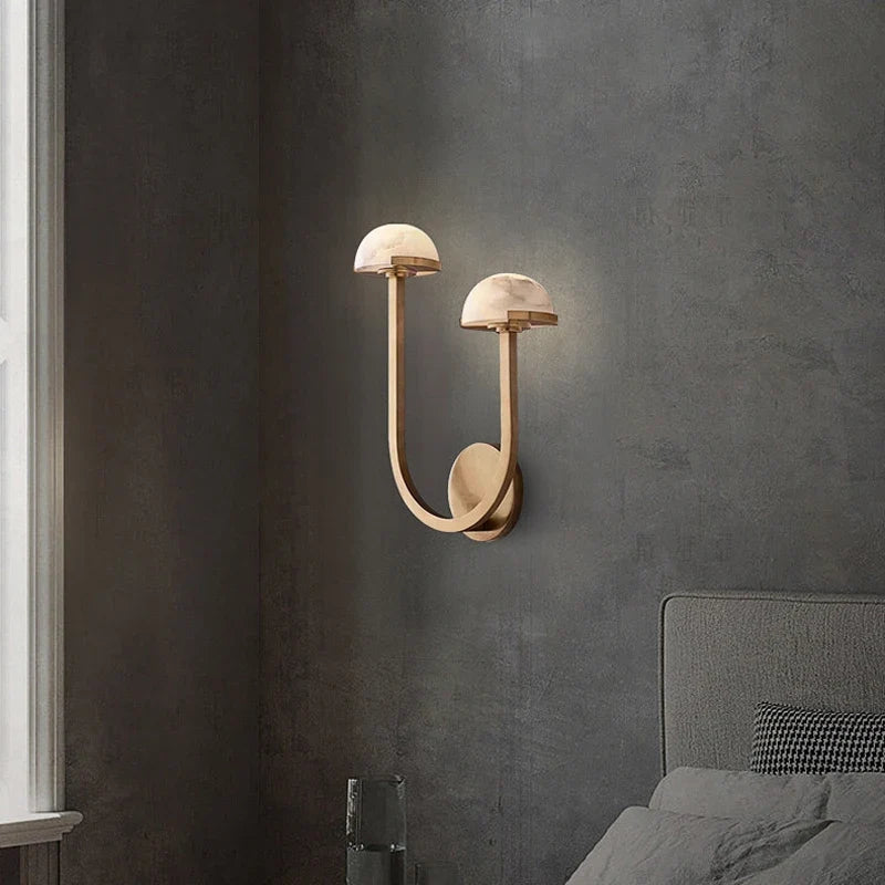 Applique murale — Style Américain Vintage Double Demi Boule Couloir Escalier Lampe Noir Cuivre LED Chambre Salon Marbre Décoratif Applique Murale