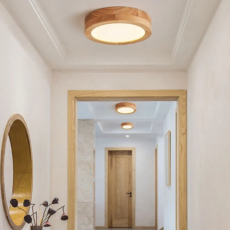 Plafonnier — LED rond simple en bois nordique lampen