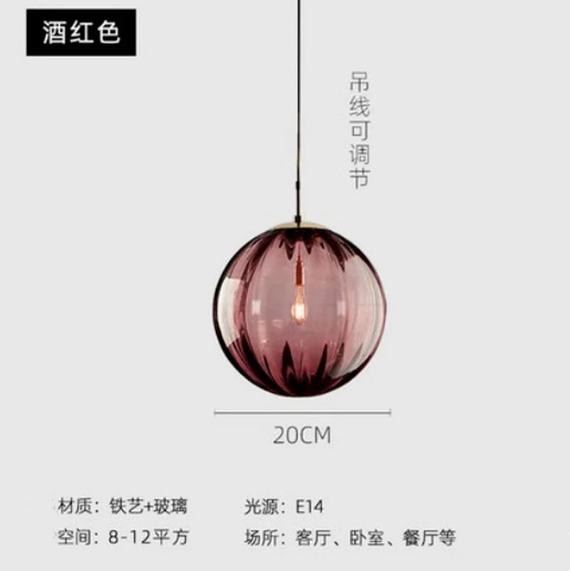 Lustre — Boule de verre coloré nordique lampes suspendues moderne Grain d'eau Restaurant cuisine luminaire suspendu chambre lampe de chevet