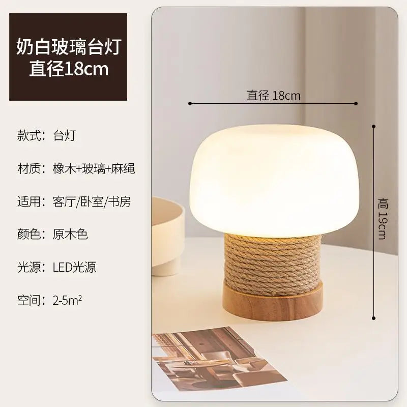 Suspension Wabi-sabi Jeanne Sillage en Corde de Chanvre et Verre — Lampe de table / Blanc chaud