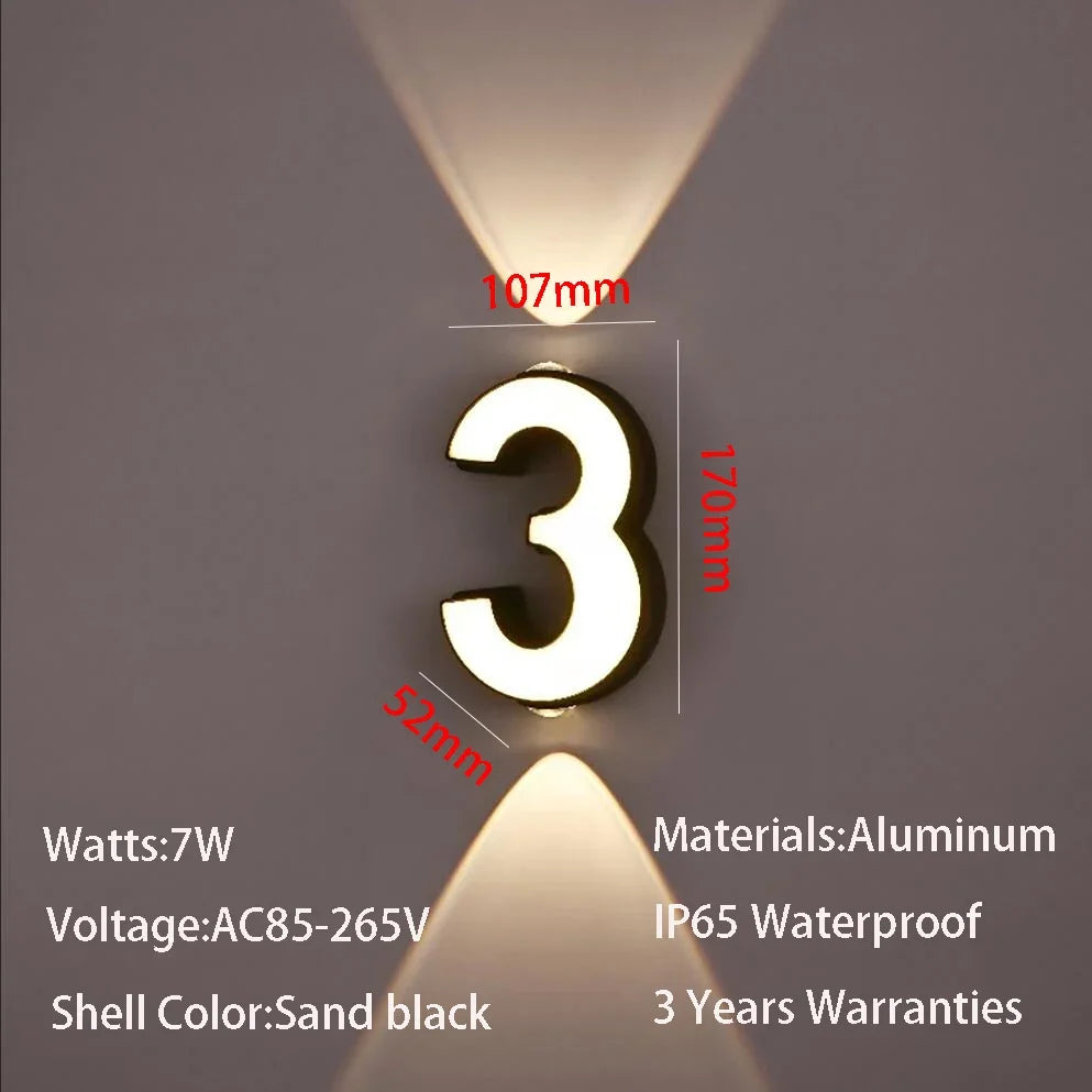 Applique murale — LED numéro de chiffre intérieur et extérieur IP65 étanche moderne minimalisme Style aluminium porche lumières de jardin
