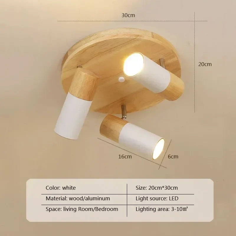 Plafonnier — Nordique en bois à LED rotatif multi-têtes décoratif