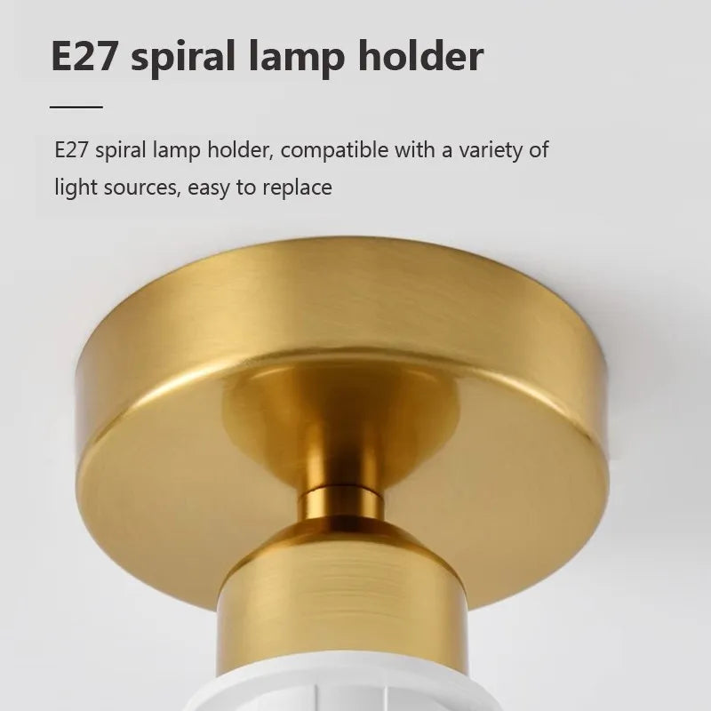 Plafonnier — LED en verre nordique rétro crème décor lampe or E27 éclairage pour allée couloir salon luminaires d'intérieur Lustre