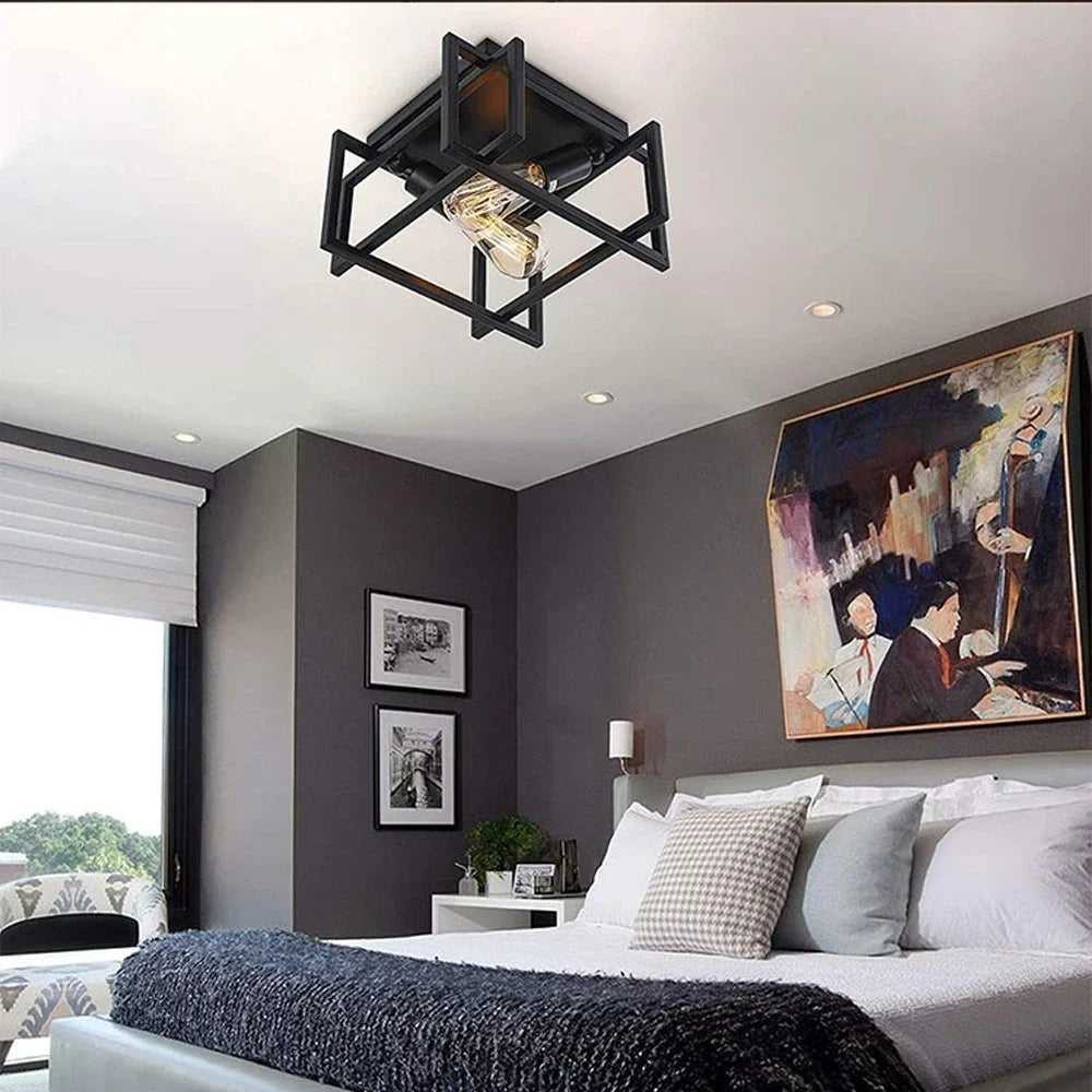 Plafonnier vintage américain luminaire industriel rétro design moderne Hermine Virgule - Un Accent Industriel Élégant