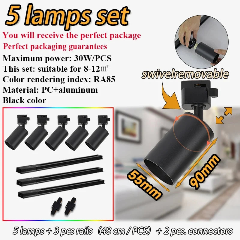 Spot — Kit d'éclairage sur rail spots dimmables pour décoration intérieure