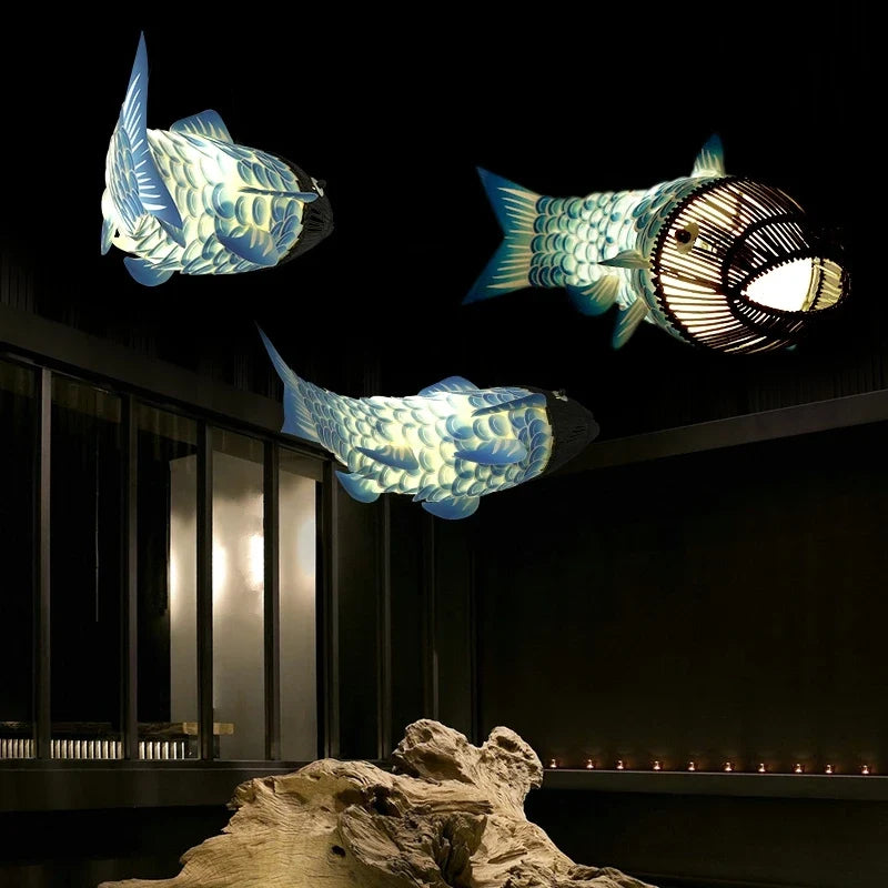 Lustre — En bambou style chinois créatif avec gros poisson