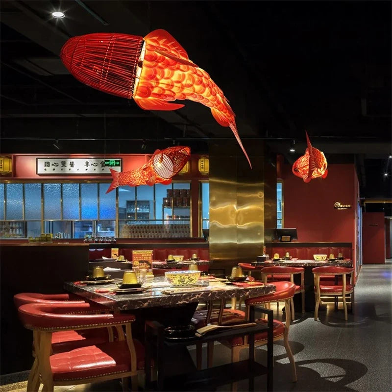 Lustre — En bambou style chinois créatif avec gros poisson