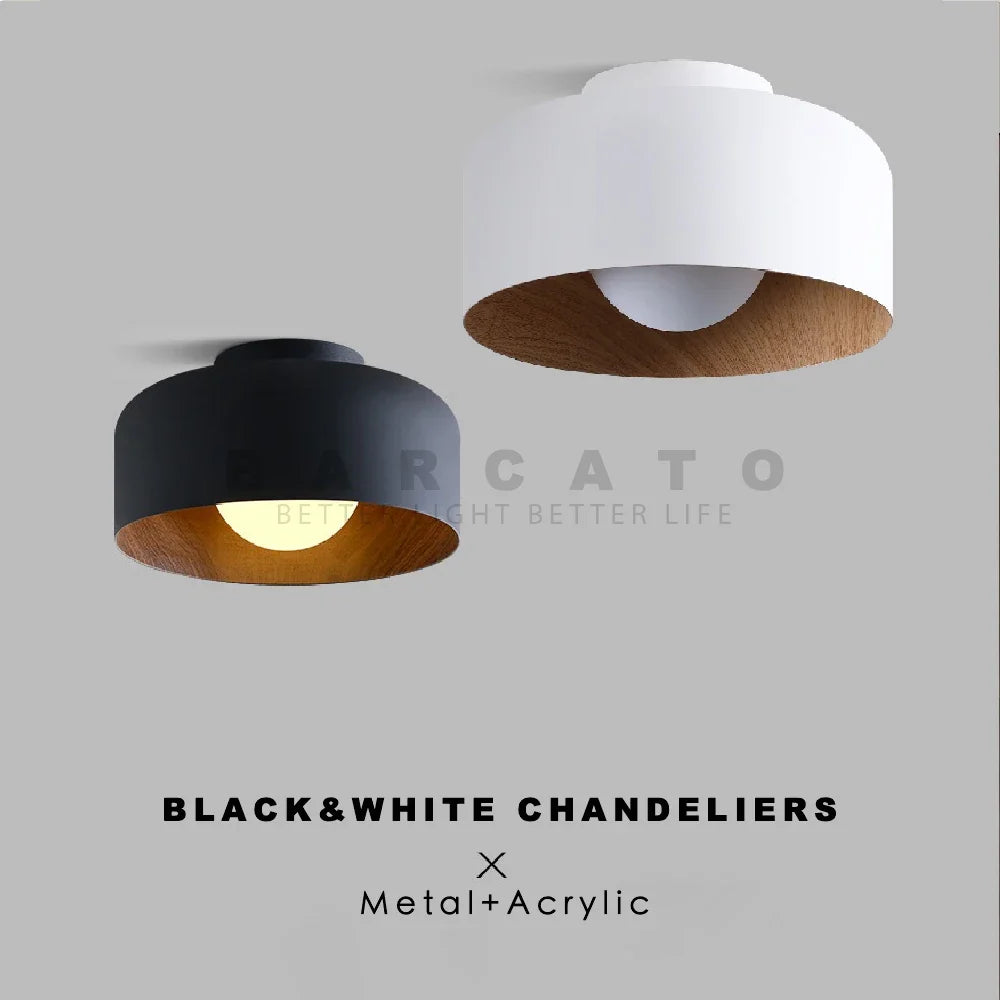Plafonnier — Nordique moderne noyer bois Texture LED plafonnier pour chambre salon cuisine étude allée balcon rond G9 lustre lumière