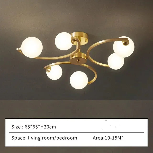 Plafonnier — Moderne en cuivre doré avec boule de verre et LED