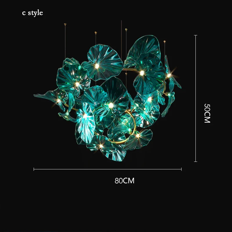 Lustre — Artistique avec feuilles de verre suspendu LED pour hôtel