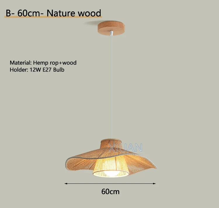 Lustre Wabi-sabi Joséphine Brume en Corde de Chanvre — B Bois 60cm / 3 Température de couleur
