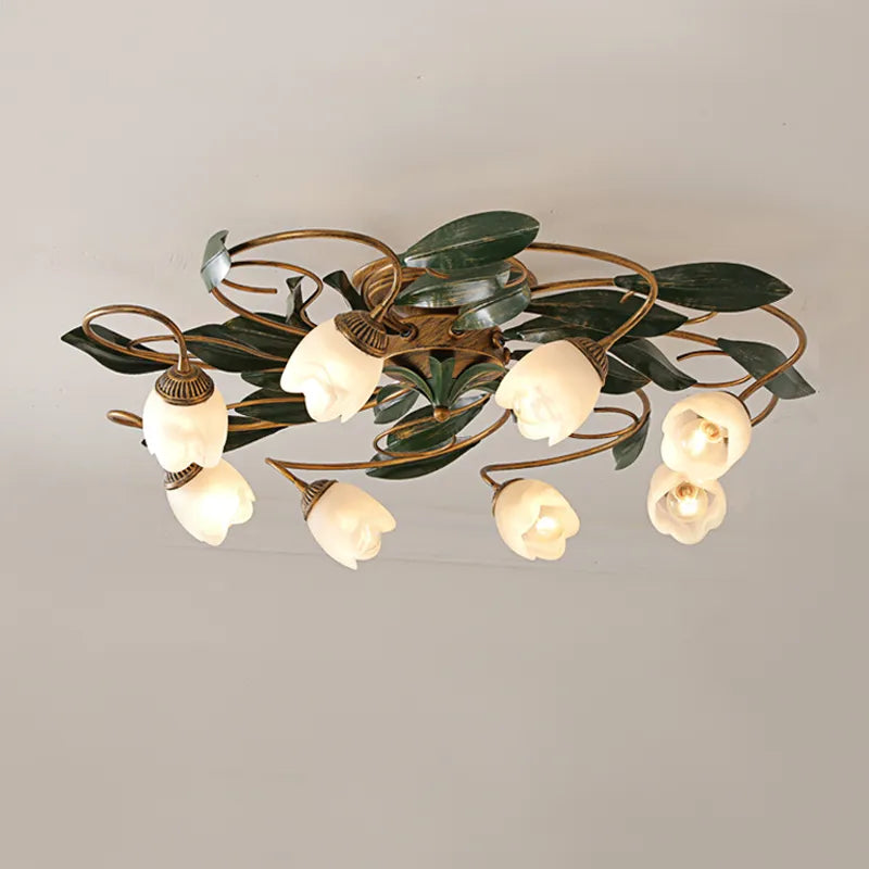 Plafonnier — Lanterne fleurs française ancienne retro européen cuivre plafonnier chambre salon