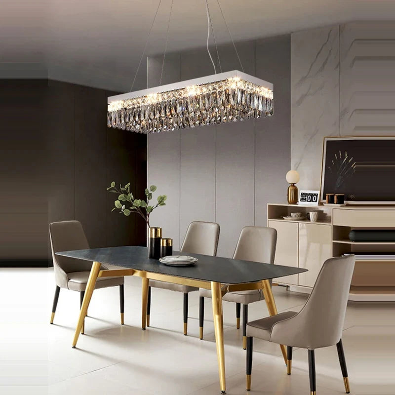 Lustre — LED dimmable rond rectangulaire en cristal