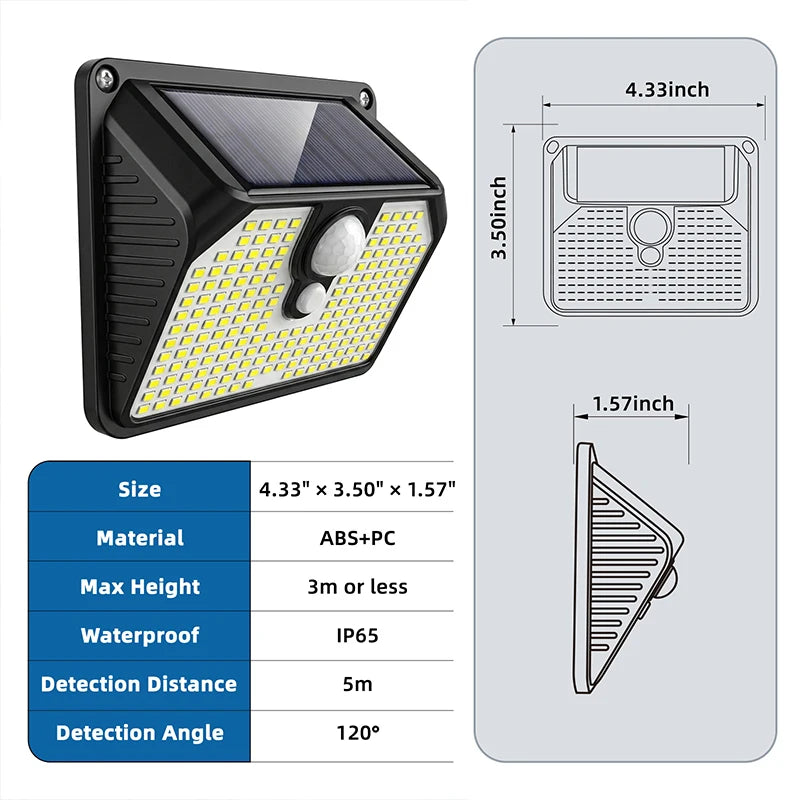Applique solaire extérieure 194 LED avec détecteur de mouvement et trois modes – Sentélie