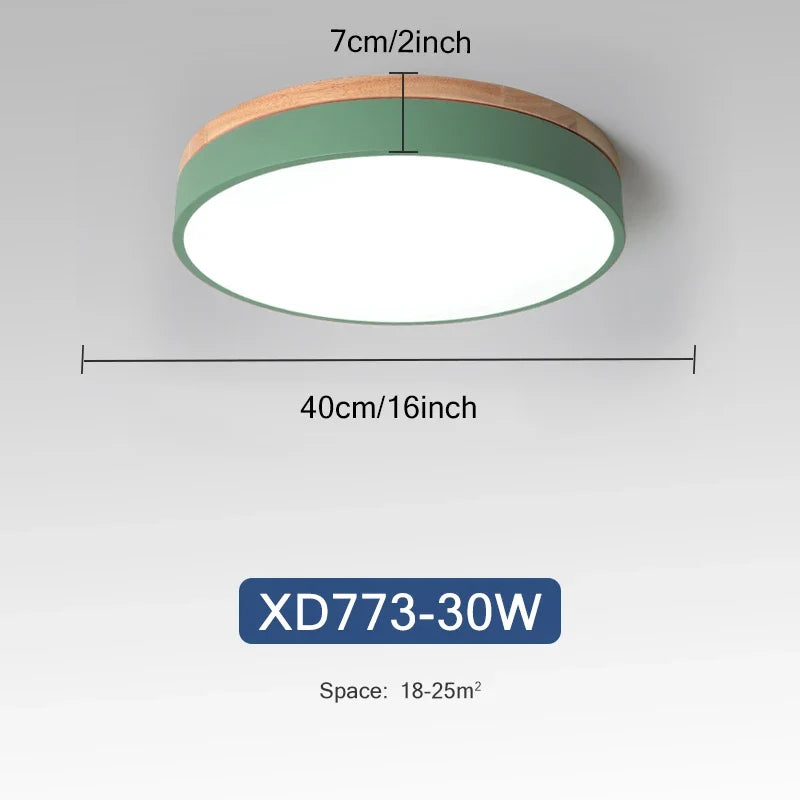 Plafonnier — Rond 7 couleurs nordique LED plafonniers pour salon chambre plafonniers en bois 3 lumières couleur réglable couloir balcon