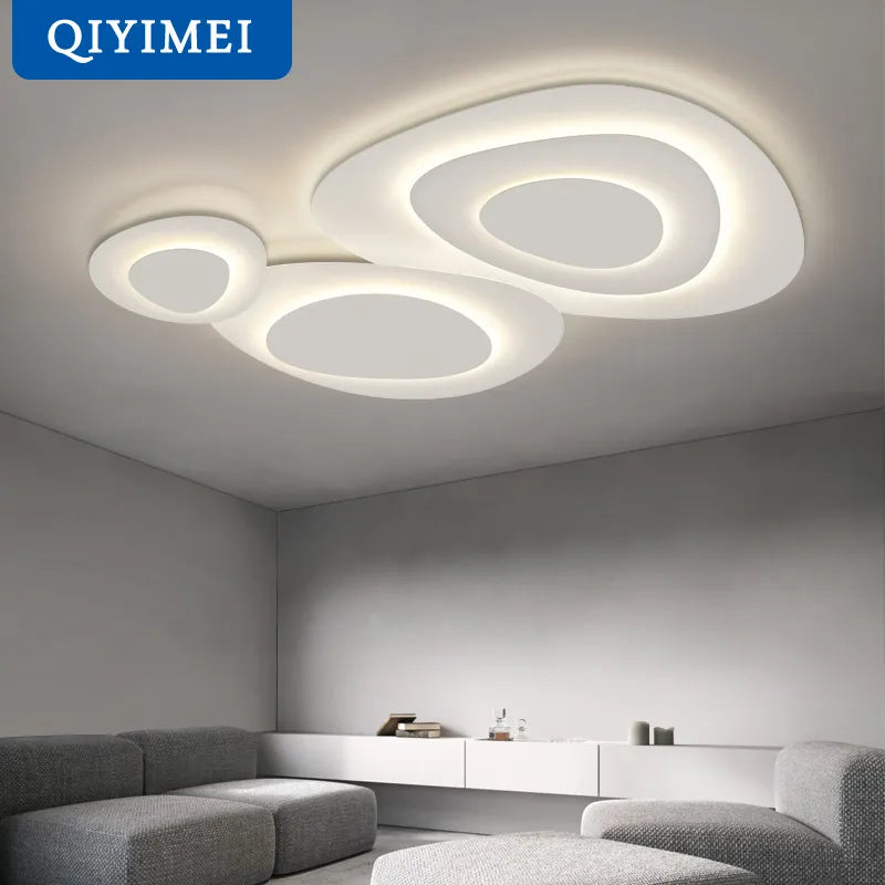Lustre — Anneaux annuels modernes LED lustre intérieur salon ondulation forme meubles de maison décoration fer blanc corps couleur lampe éclairage